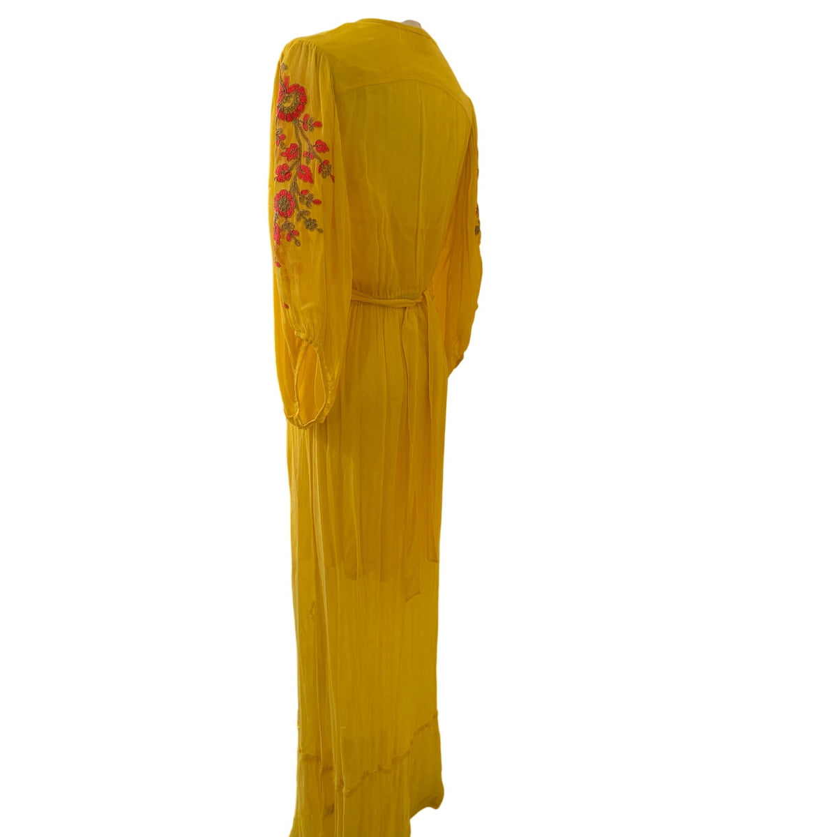 Miss June Paris Yellow Pink Floral Maxi Dress - Small