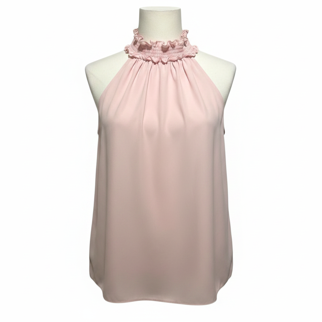 Amanda Uprichard Blush Pink Smocked Ruffle Halter Top S