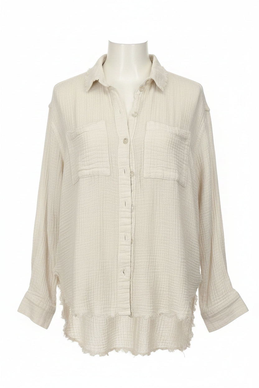 Urban Outfitters Gauze Cotton White Blouse Top Frayed Bottom Size Small