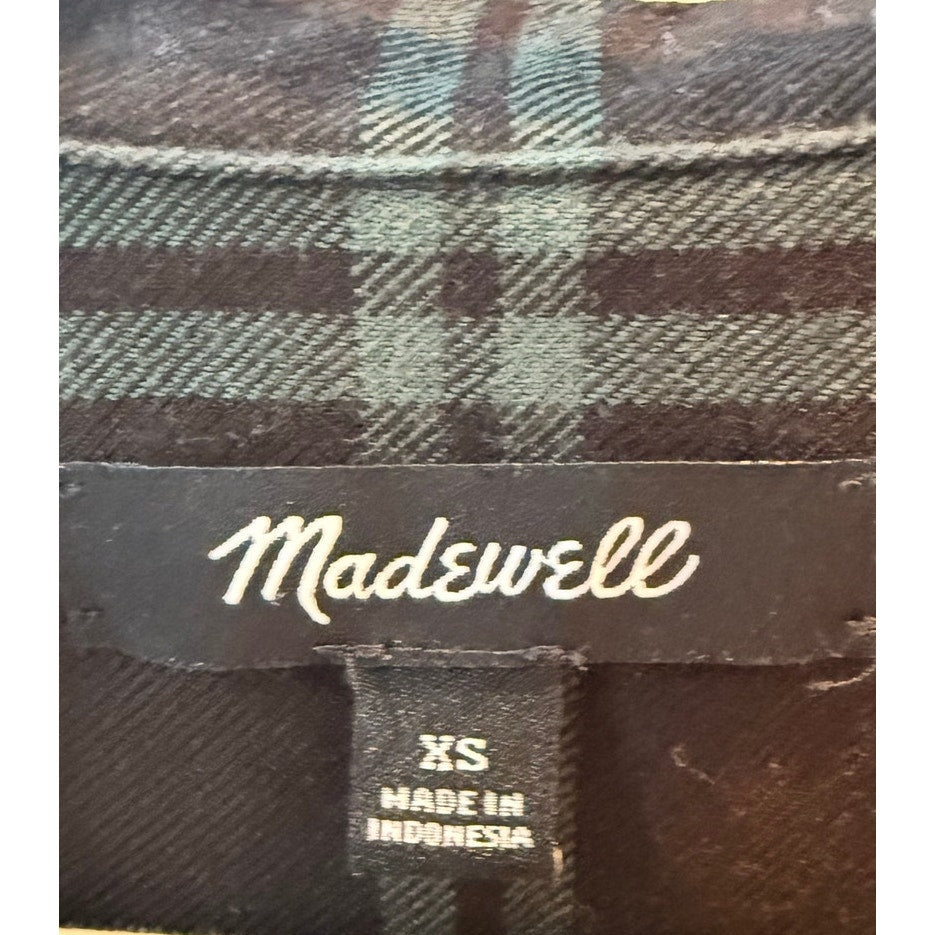 Madewell Wrap-Front Shirt Palma Plaid Green Black XS