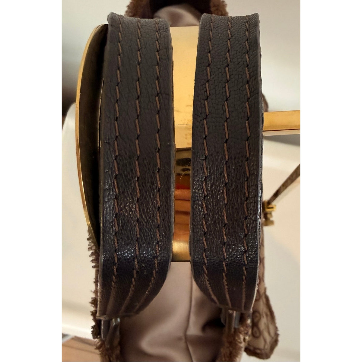 Anya Hindmarch Brown Structured Canvas Tote with Fringe and Leather Trim