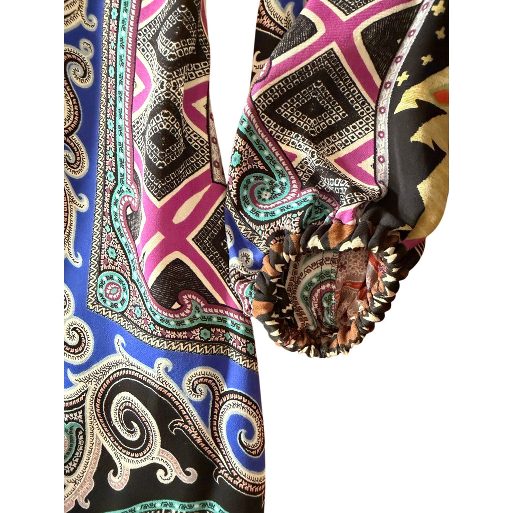 Etro Blue Black Pink Paisley Print Beaded Silk Maxi Dress 42 (US 6)