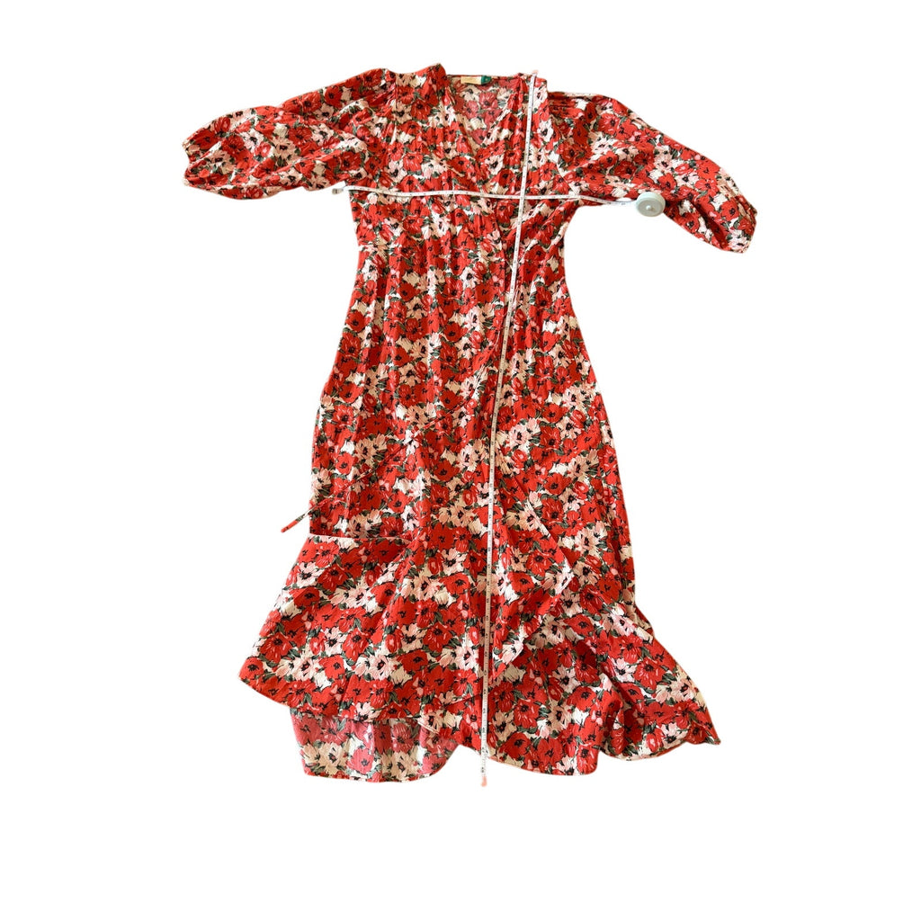 Rixo London Red Floral Cotton Wrap Dress Lightweight - Medium