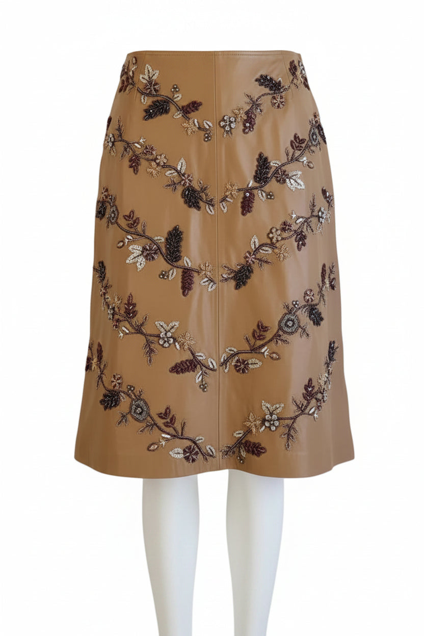 Escada Camel A-Line Beaded Skirt EU 38 (US 8)