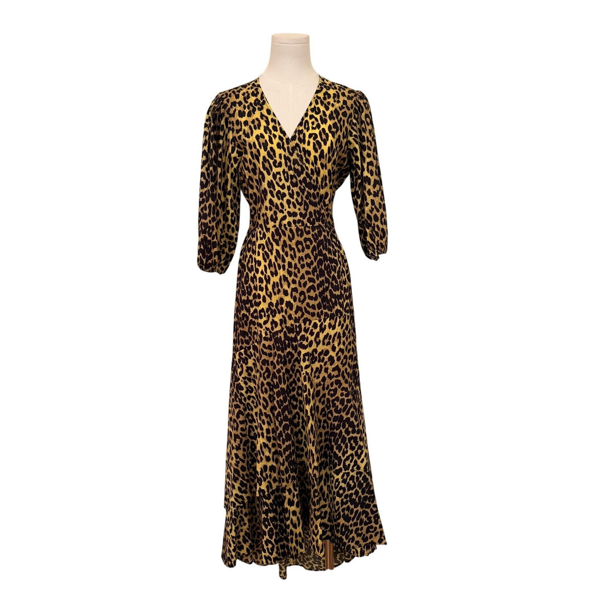 Ganni Leopard Tiered Skirt Wrap Dress 100% Cotton NWOT Eco Climate Tagged Sz 40