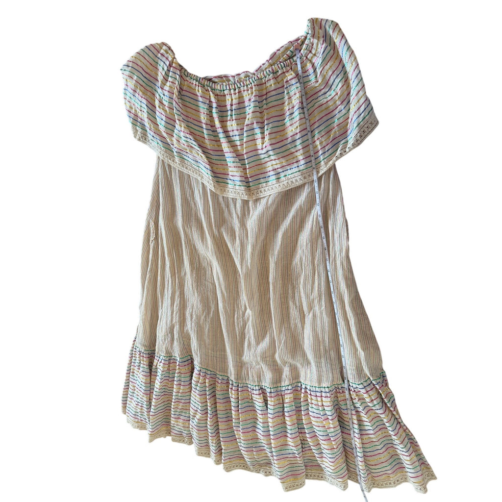 Miguelina Amiya Off-Shoulder Sheer Dress Metallic Stripe Multicolor Lace -Size M