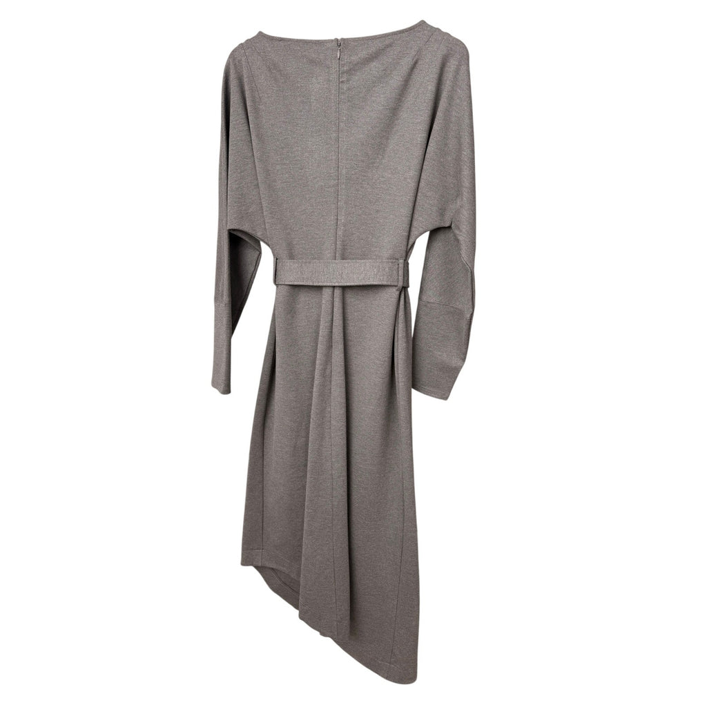 Karen Millen Waterfall Hem Belted Charcoal Maxi Dress NWT L