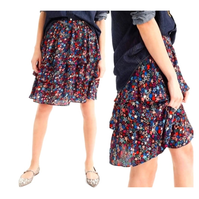 J.Crew Black Kaleidoscope Star Tiered Skirt Size XS
