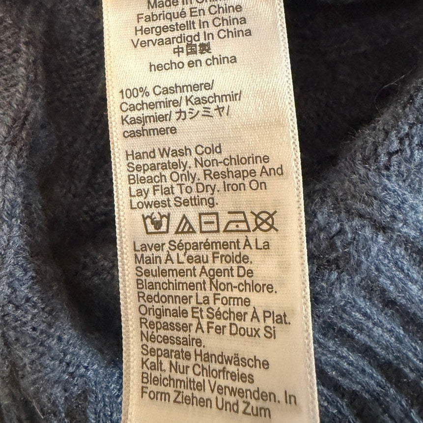 J.Crew Heathered Blue Cashmere Cable Knit Crewneck Sweater - Medium