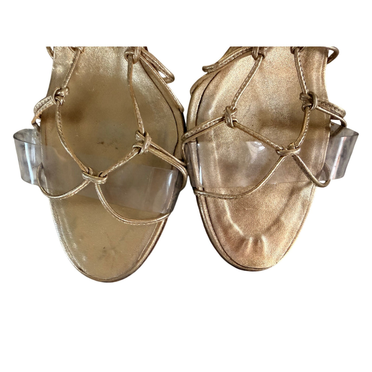 Manolo Blahnik Gold Metallic Caged Ankle-Tie Stiletto Sandal EU 41