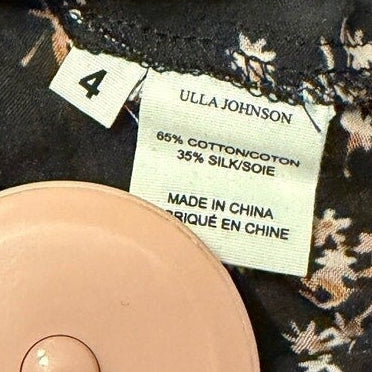 Ulla Johnson Manet Floral Print Black Cotton & Silk Blend Blouse NWOT Sz 4