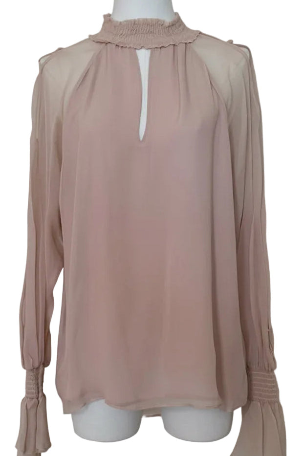 Parker NYC Blush Pink V-Neck Under Rouched Collar - Medium
