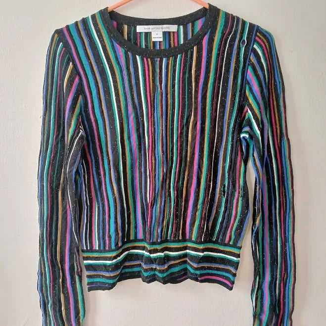 Diane von Furstenberg Striped Metallic Thread Sweater Size Small - Image 2