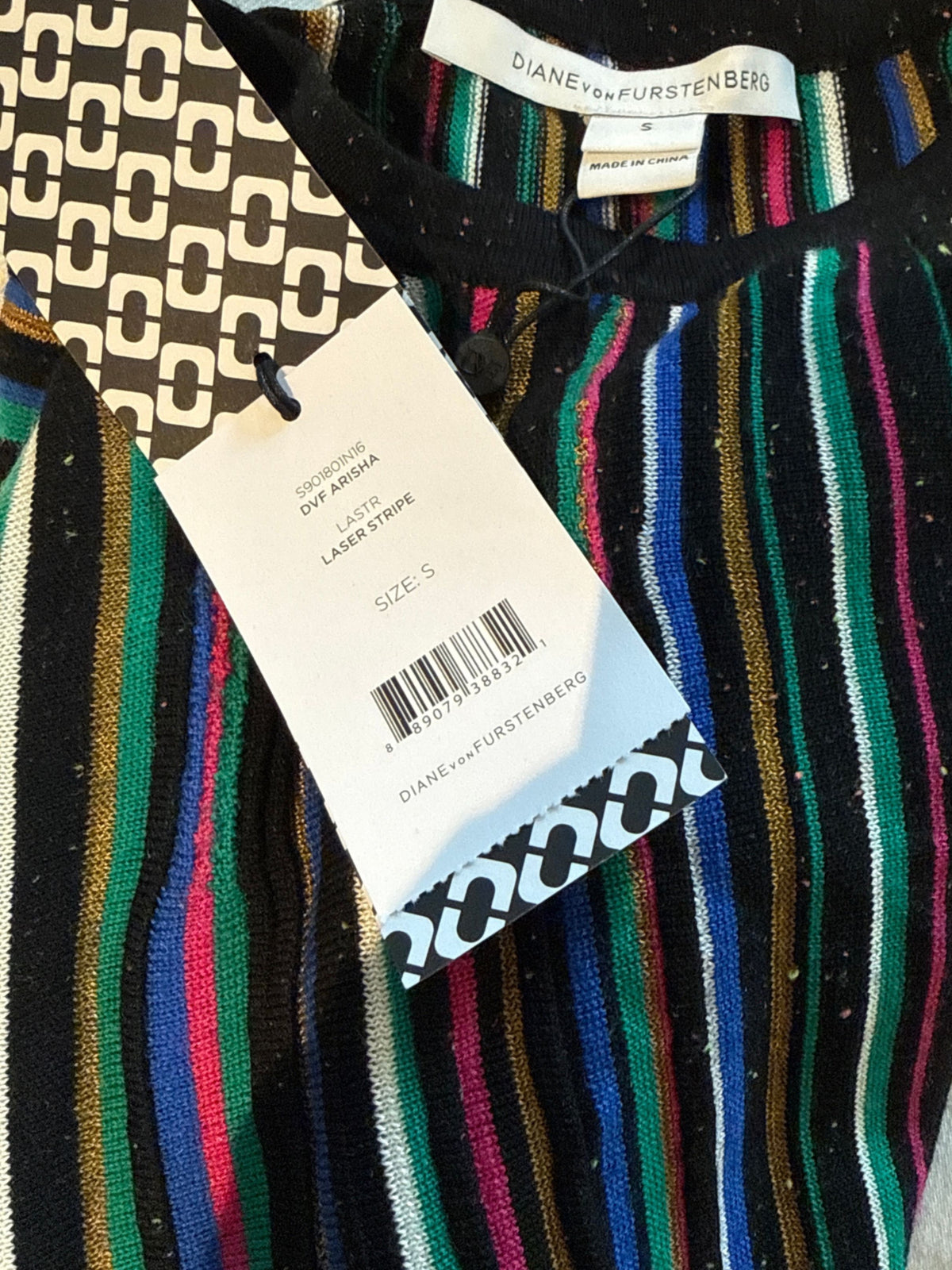 Diane von Furstenberg Striped Metallic Thread Sweater Size Small - Image 3