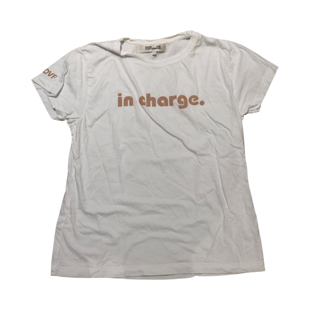 Diane von Furstenberg White Tan In Charge T-Shirt - L - Image 2