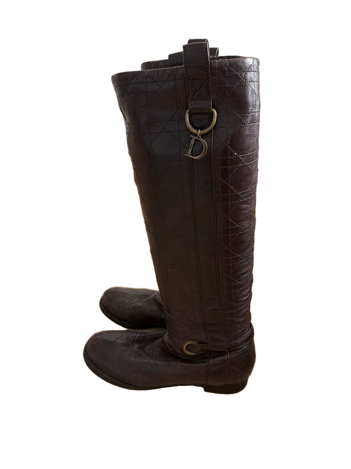 Dior Dark Brown Leather Riding Style Boots w/D Hardware and Texture 36.5 - Image 1