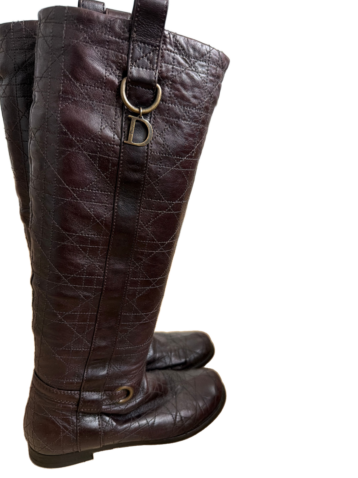 Dior Dark Brown Leather Riding Style Boots w/D Hardware and Texture 36.5 - Image 4