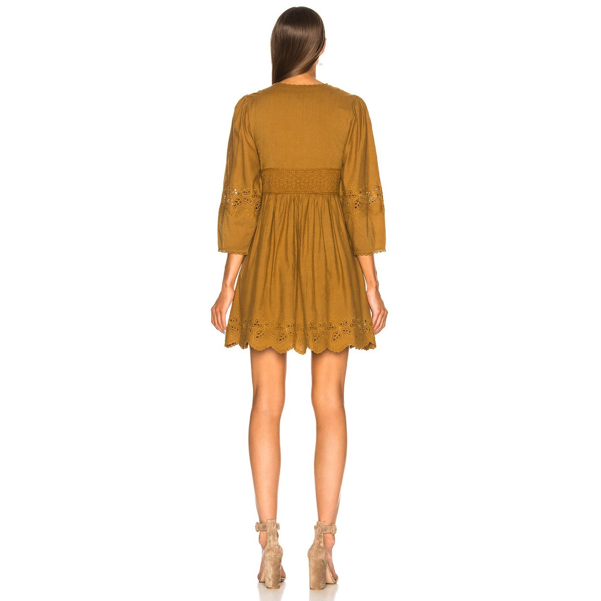 Ulla Johnson Alley Dress in Bronze Brown/Golden Long Sleeved Midi - XS