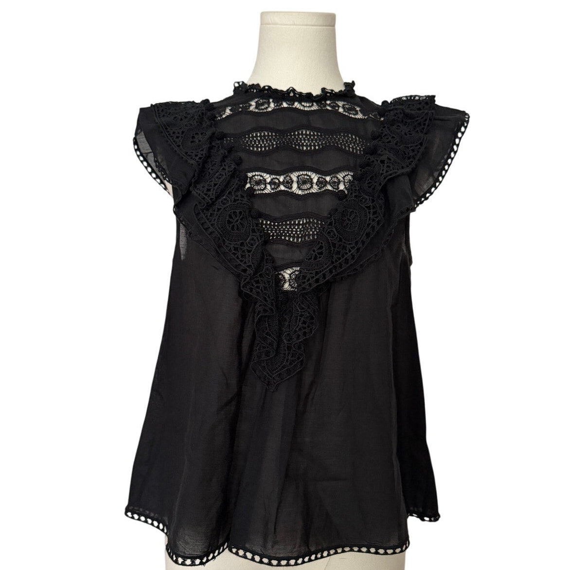 Ulla Johnson Black Sleeveless Ruffle Blouse Size 2