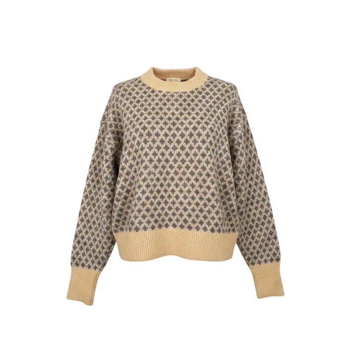 Kookaï Alice Jacquard Crewneck Sweater Blue Cream Sz 1/XS-S