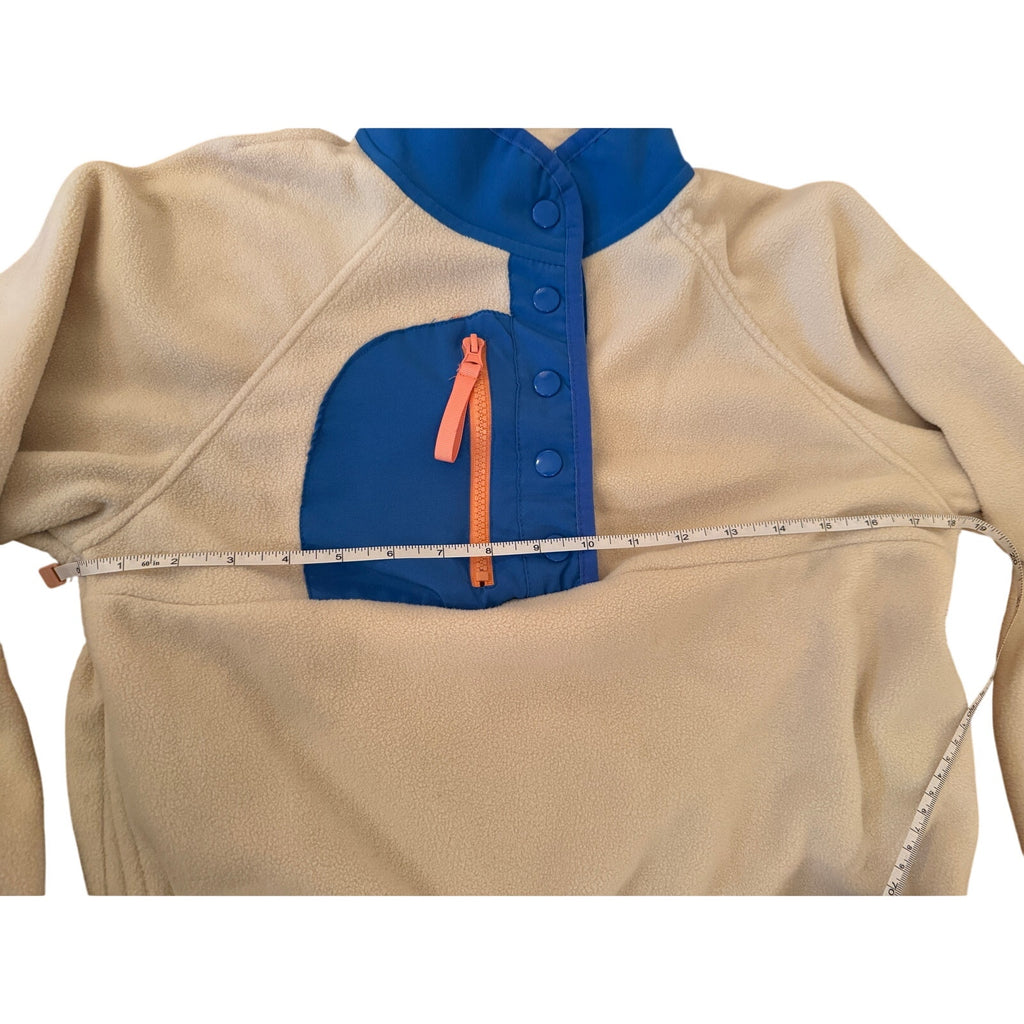 Hippie Rose Fleece Pullover Snap Neck Beige Blue Pink - S