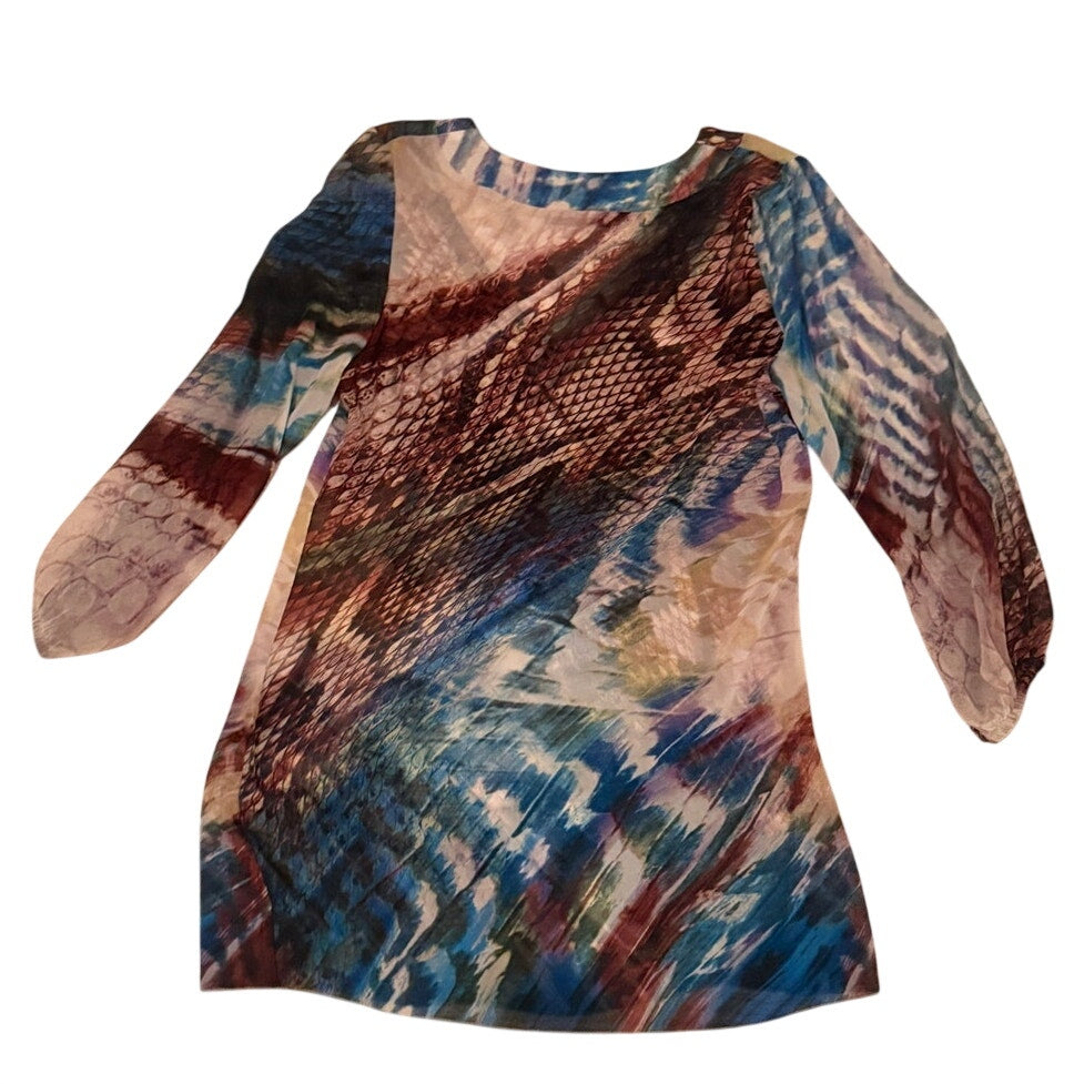 Roberto Cavalli Blue Snake-Print Top Blouse Size S