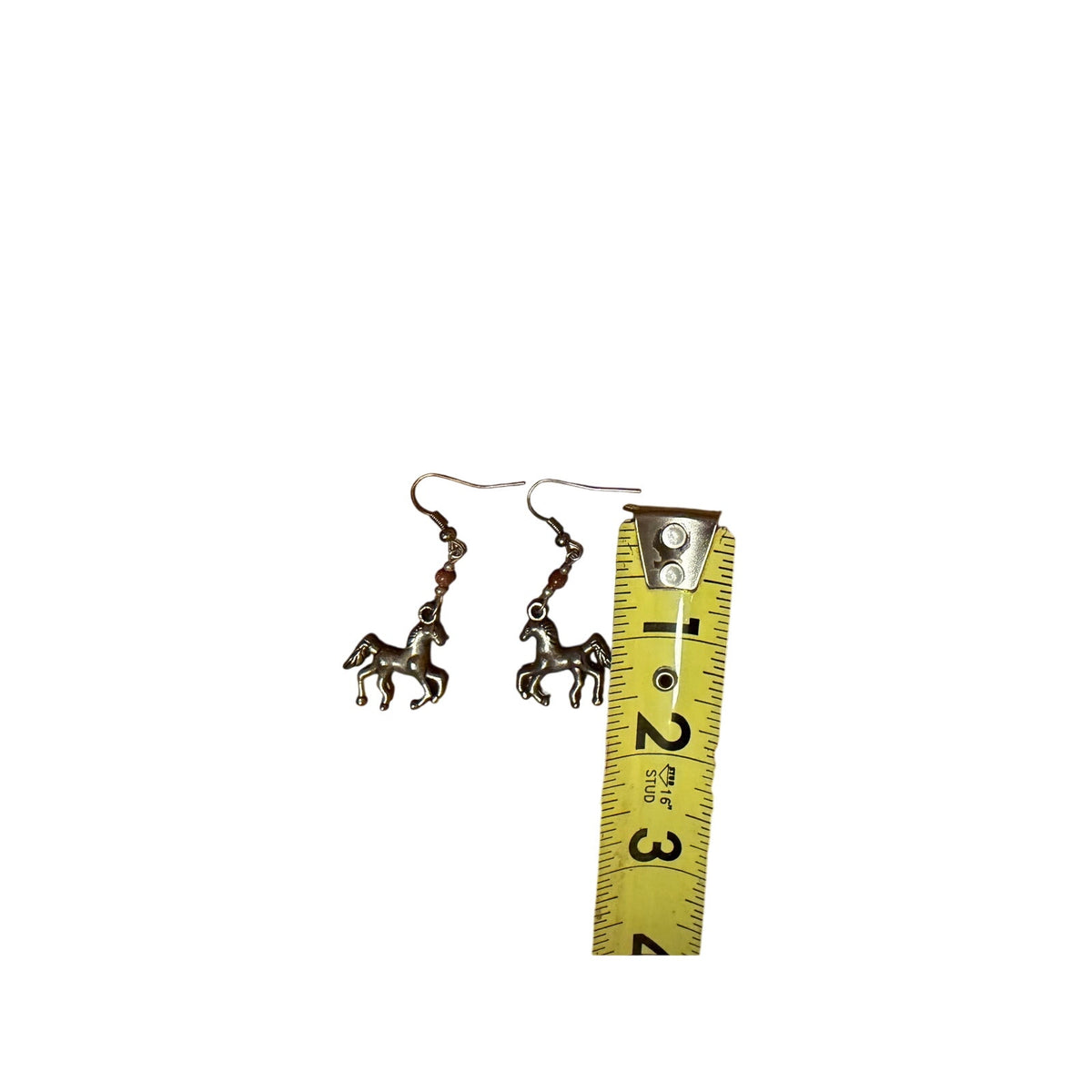 Artisan Silver Horse (Mustang or Bronco) Earrings w/ Tiger Eye Bead, 2" Hang VTG