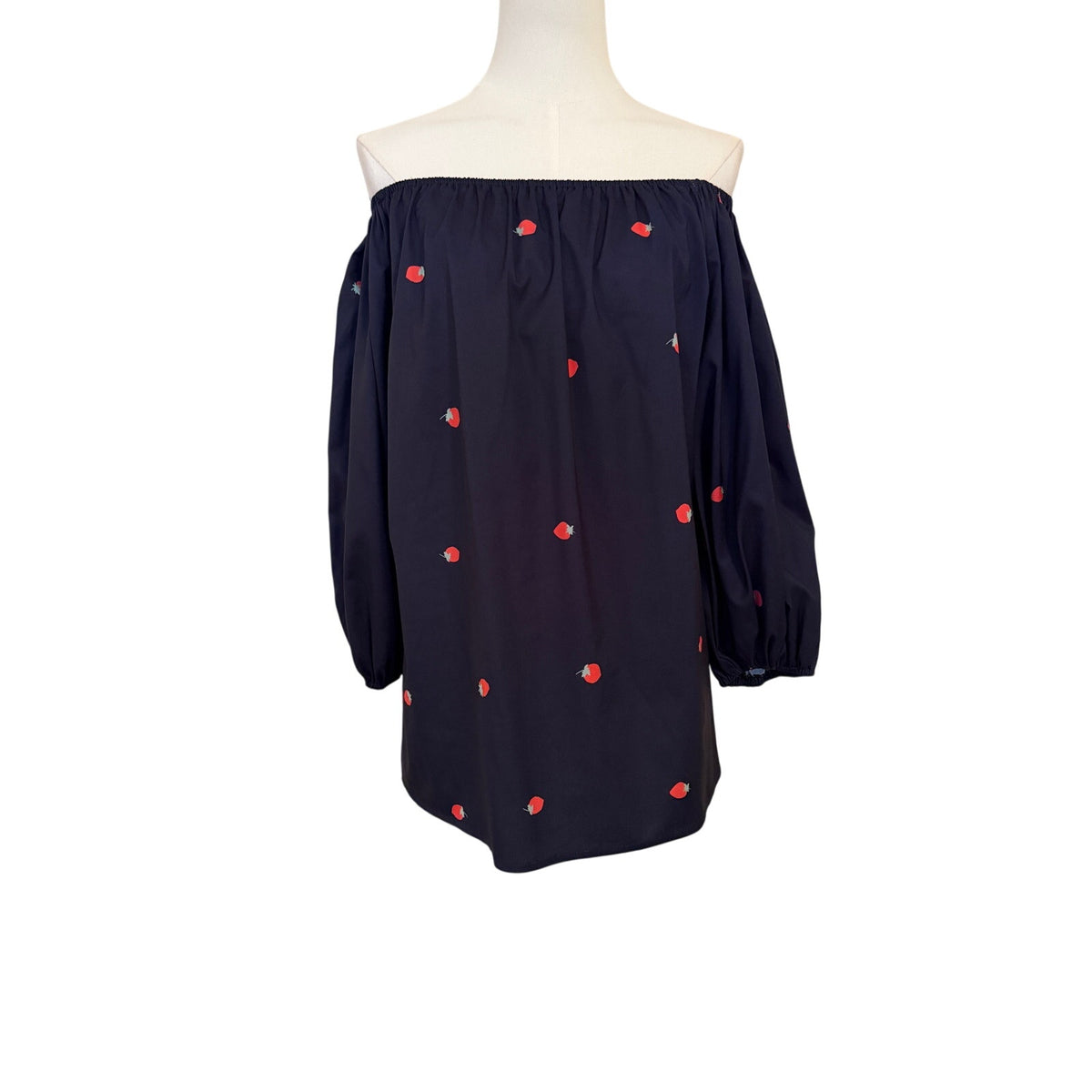 Rarities On-Or-Off-Shoulder Strawberries on Navy Top Unlined - Large