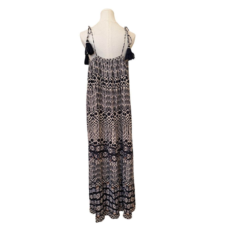 Star Mela Abstract Print Tie-Shoulder Tassel Dress - S