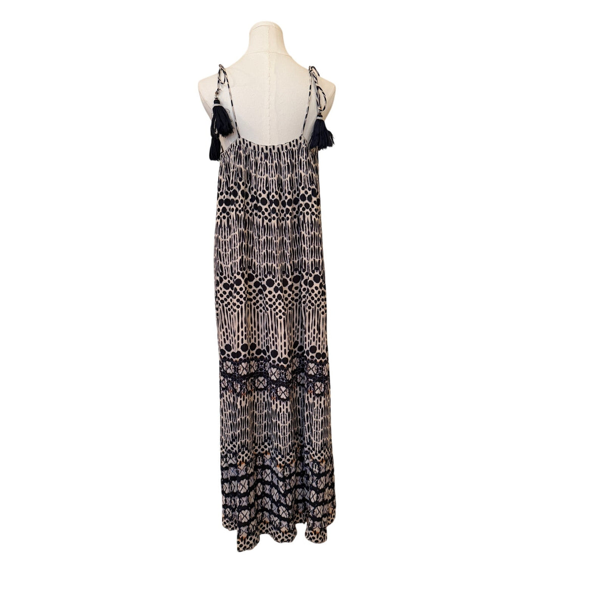 Star Mela Abstract Print Tie-Shoulder Tassel Dress - S