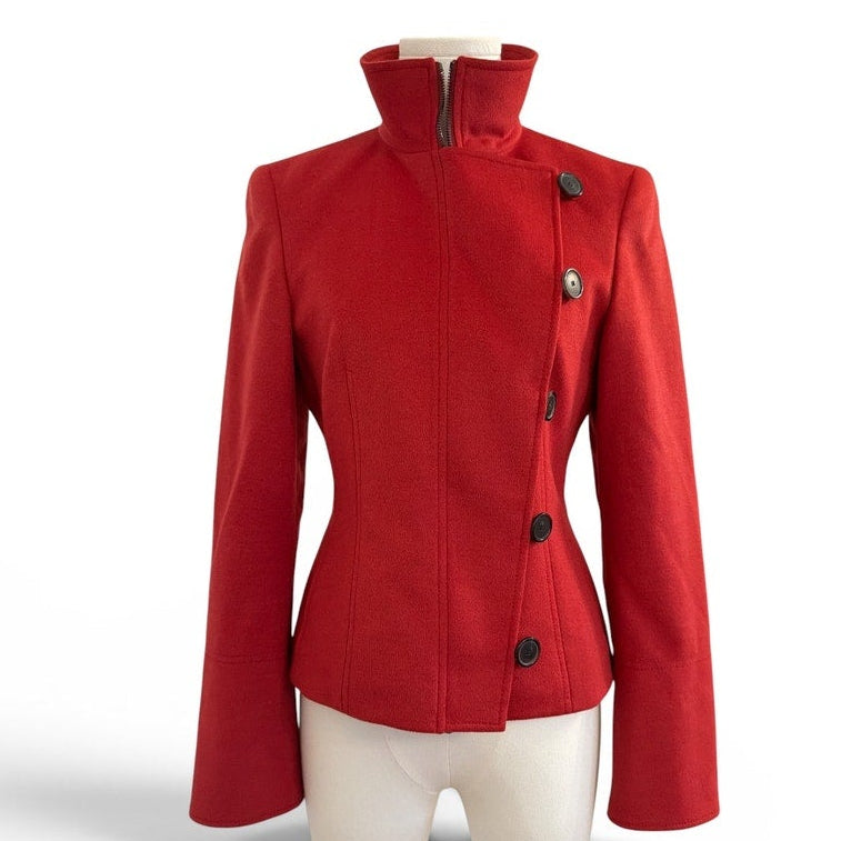 Akris Punto Red Bold Red Pea Coat Wool Angora Jacket US 4