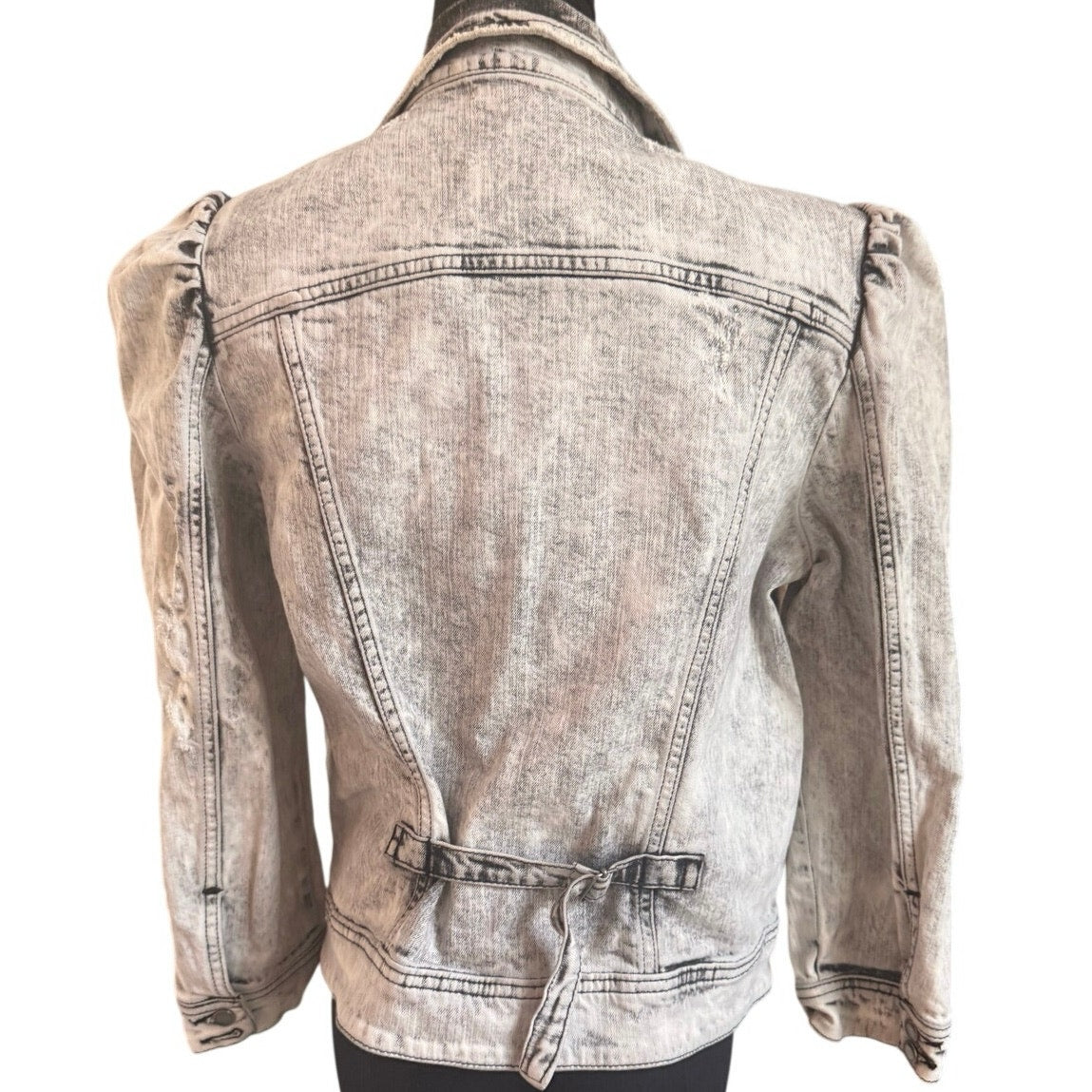Retrofête Ada Puff-Sleeve Denim Jacket Gray Acid Wash Size L