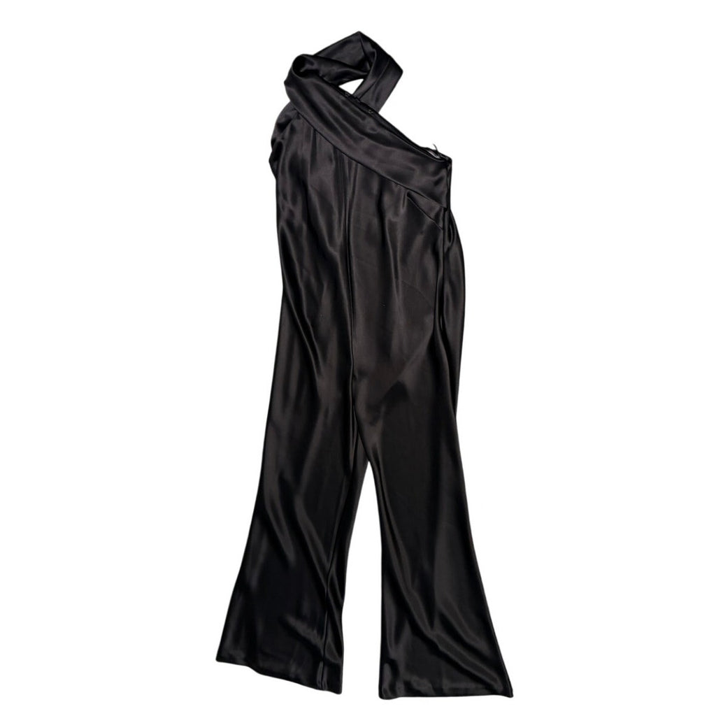 Galvan London Asymmetric Sash Satin Jumpsuit Black US 8