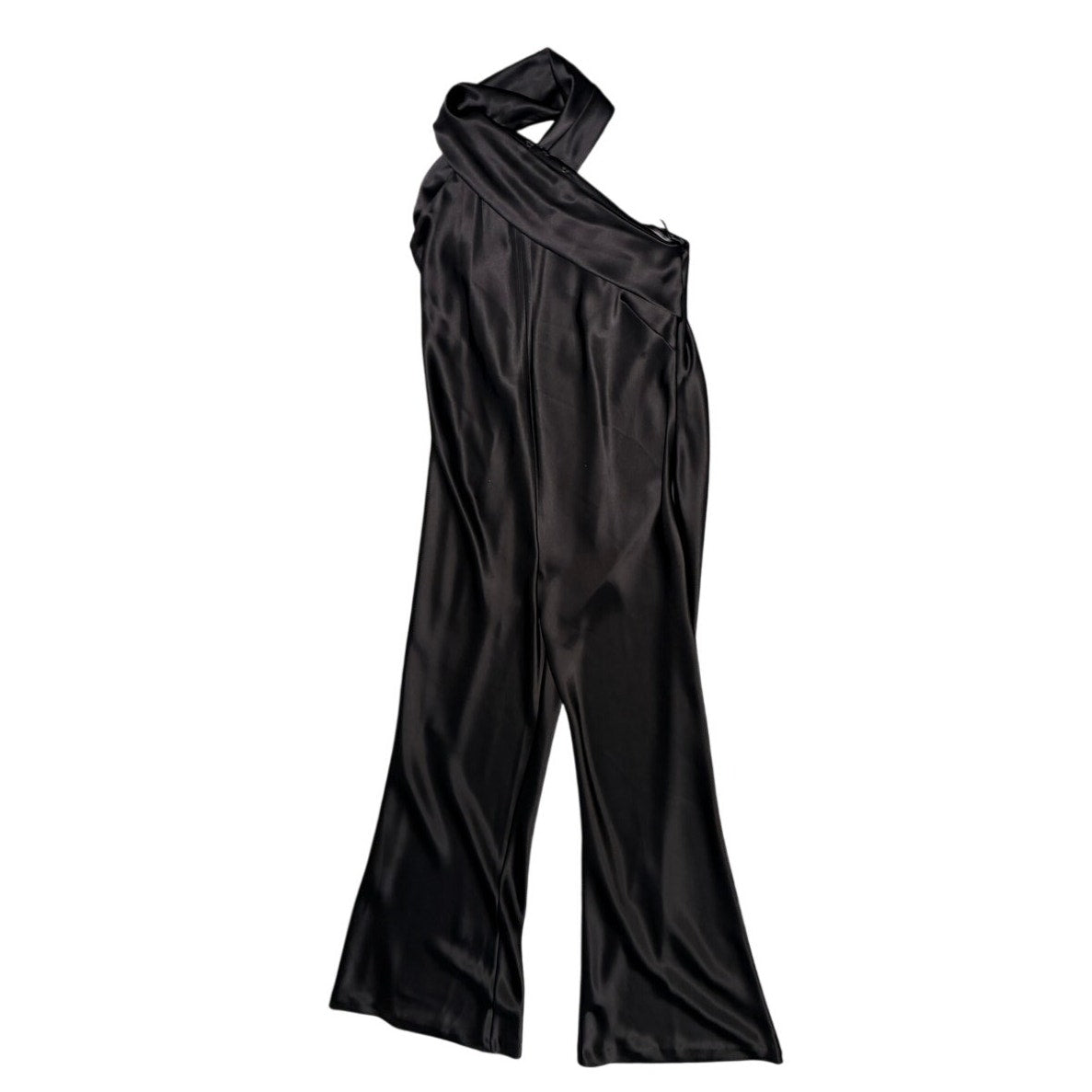 Galvan London Asymmetric Sash Satin Jumpsuit Black US 8
