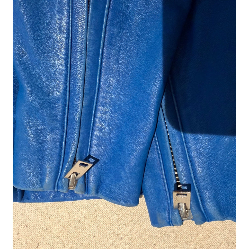 IRO Cobalt Blue Luigaspe Leather Moto Jacket FR 40 / US 8