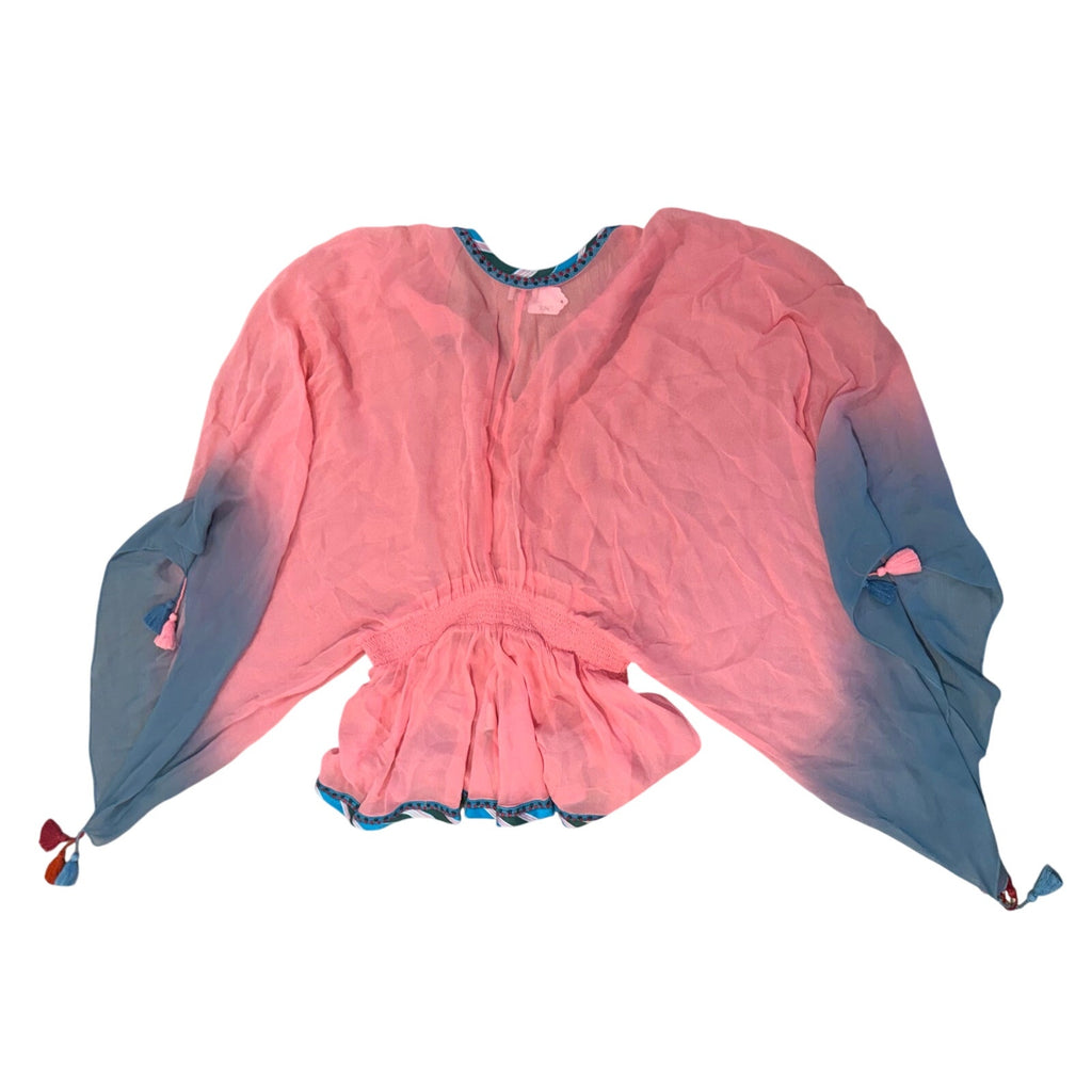 Talitha Pink Turquoise Ombre Batwing Tunic Top S/M