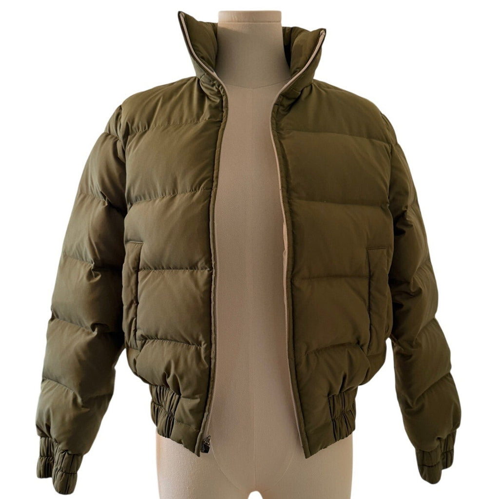 Theory Earthy Green Stand-Up Collar Zip Coat - S