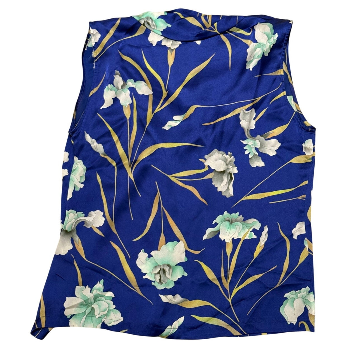 Dries Van Noten Cobalt Blue Floral Silk Cowl Blouse Size 42