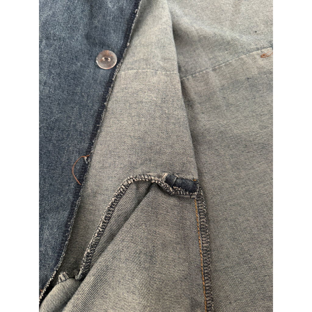 Vintage Denim Double-Breasted Wood Button Jacket Curved Bottom - S