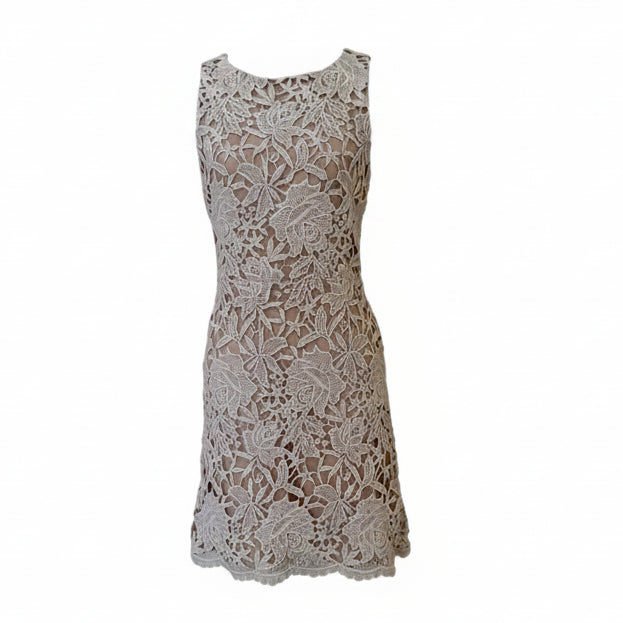 Alice & Olivia Cream Emma Crochet Overlay Dress Size 4