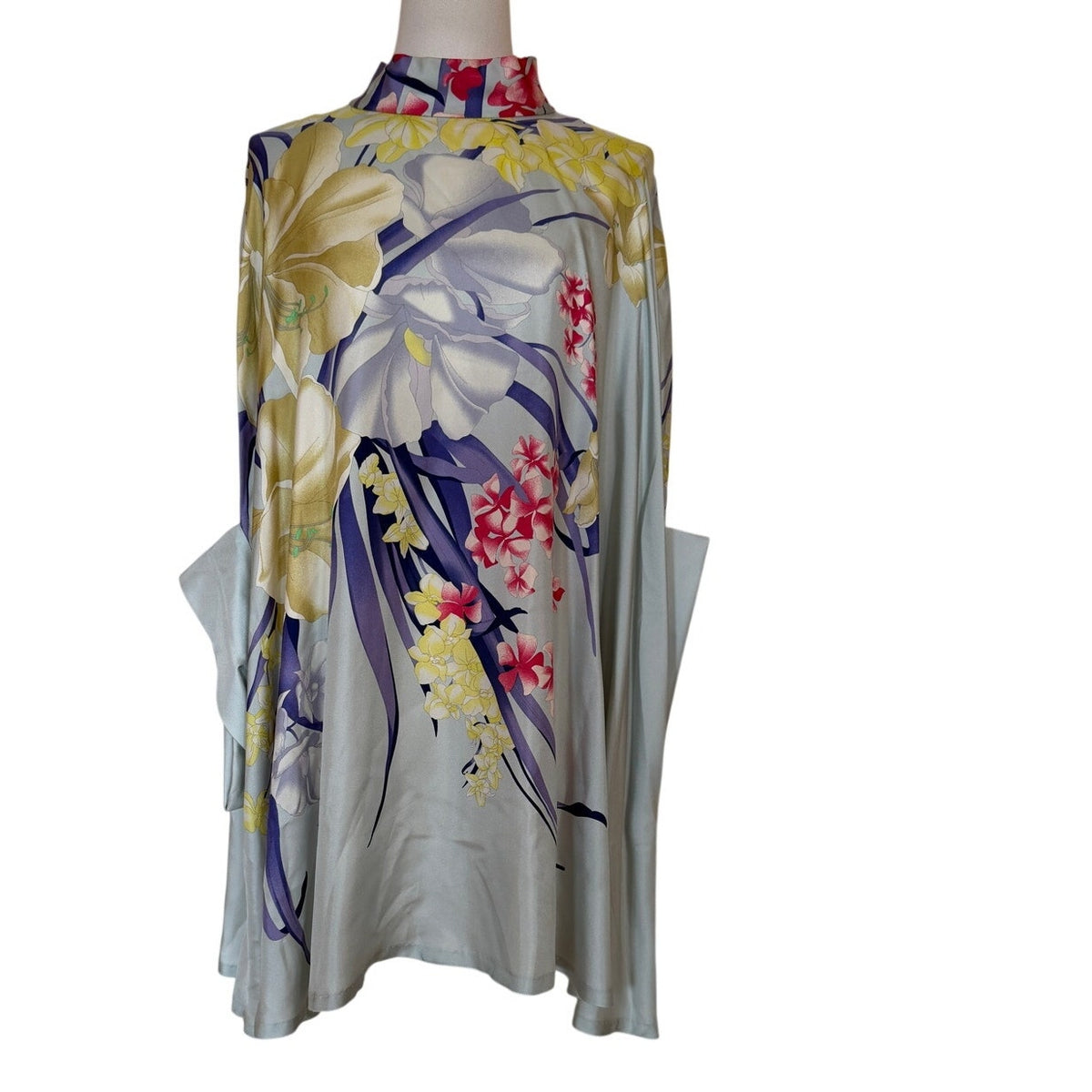 Dries Van Noten Blue Floral Silk Cape OS