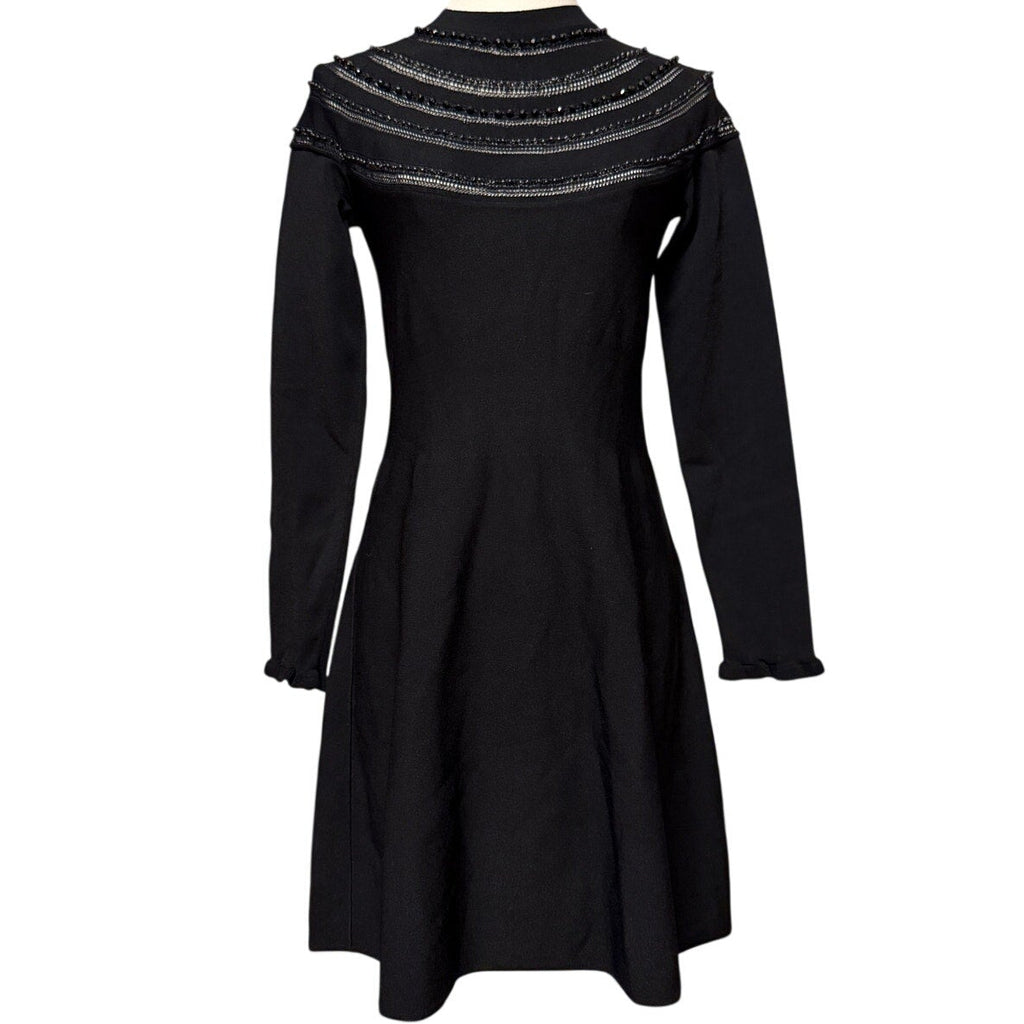 Valentino Black Beaded Fit-and-Flare Dress Size IT 40
