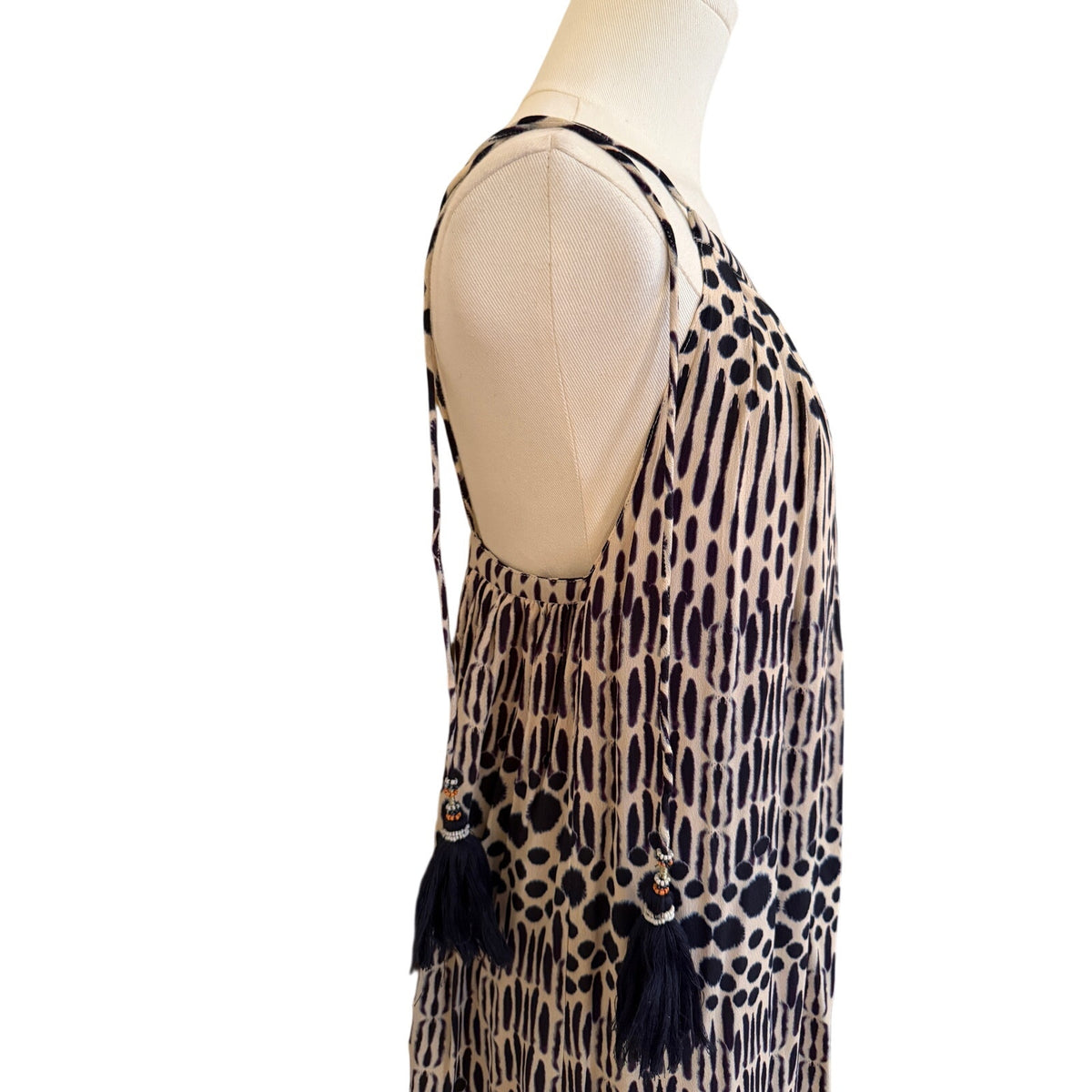 Star Mela Abstract Print Tie-Shoulder Tassel Dress - S