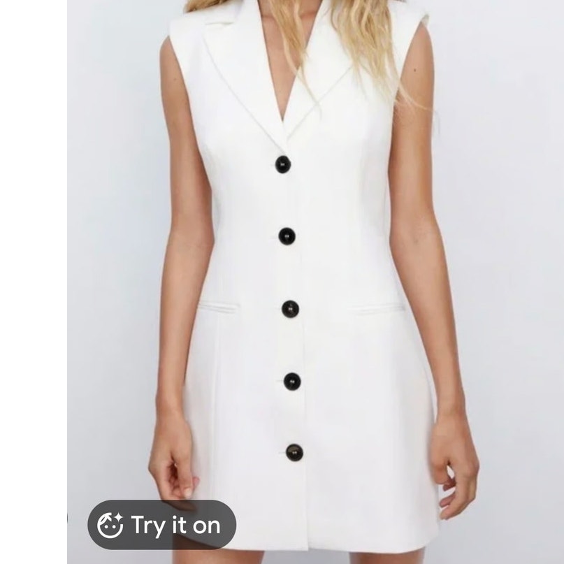Mango White Vest-Style Button-Front Dress - XL