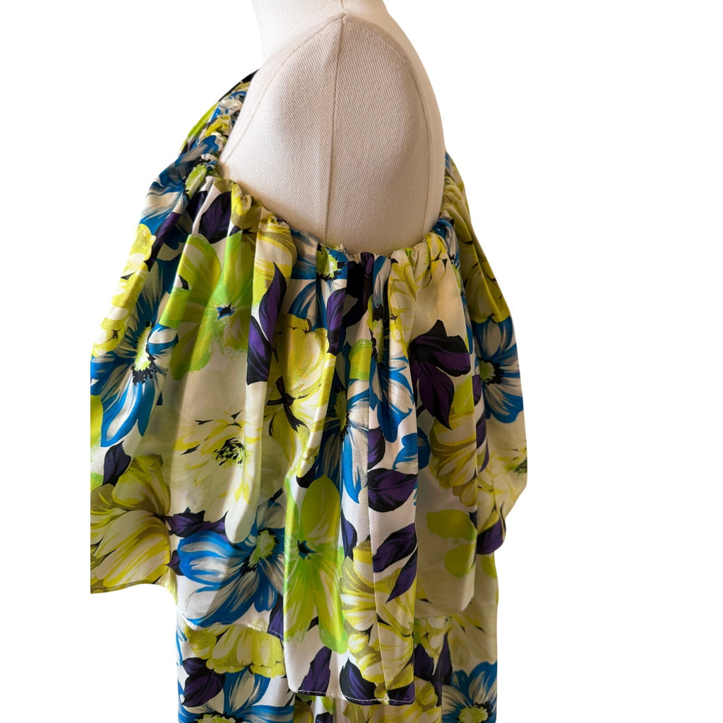 MSGM Milano Green Floral One-Shoulder Silk Maxi Dress 42 (US 8-10)