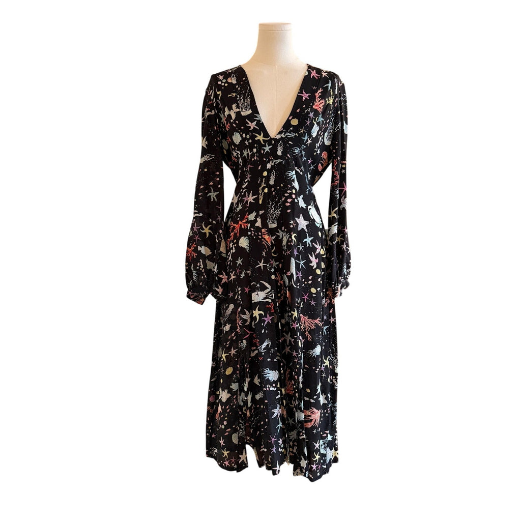 Rixo Under the Sea Camellia Silk Dress US Medium