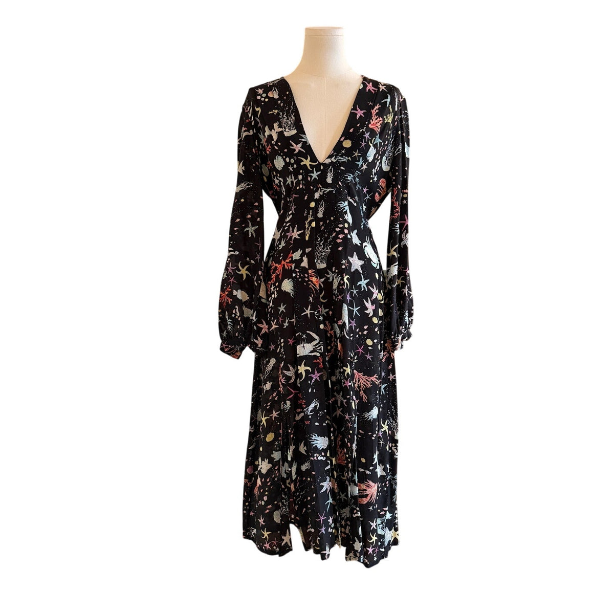 Rixo Under the Sea Camellia Silk Dress US Medium