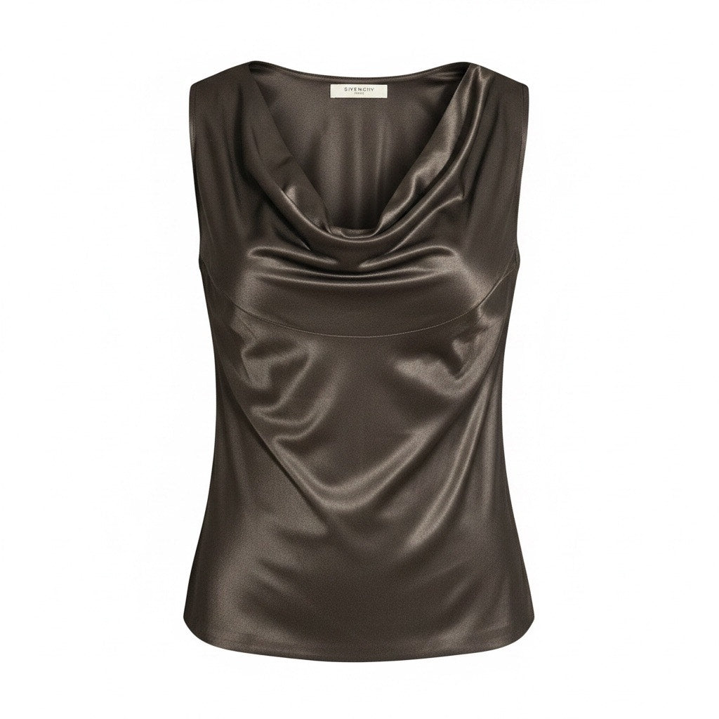 Givenchy Paris Vintage Black Silk Cowl Neck Top 38 US 6 - Image 1