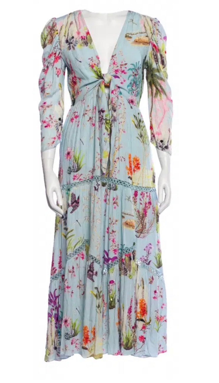 Hemant & Nandita Blue Floral Maxi Dress Cotton Blend - Small - Image 1