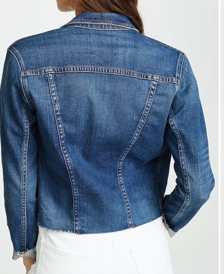 L'AGENCE Denim Jacket Blue Distressed Button Closure - XS - Image 2